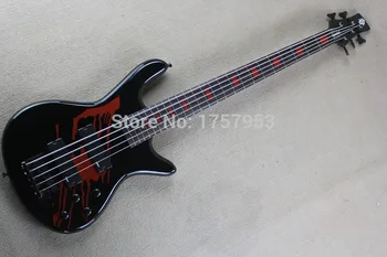 

custom guitar factory Top Quality black Solid One Piece Neck Body Active Preamp 5 Strings Electric Bass Guitar Free Shipping 11