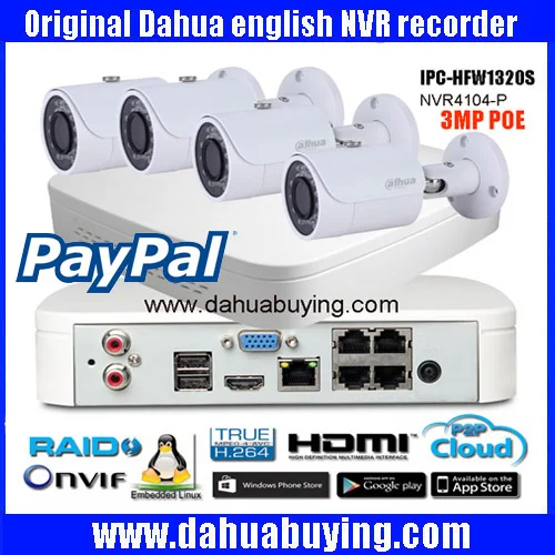 Dahua 4Ch 1080P NVR4104-P Kit Bullet IP Camera System P2P 4 Channel POE NVR System Onvif & Easy Access Supports PC&Mobile View