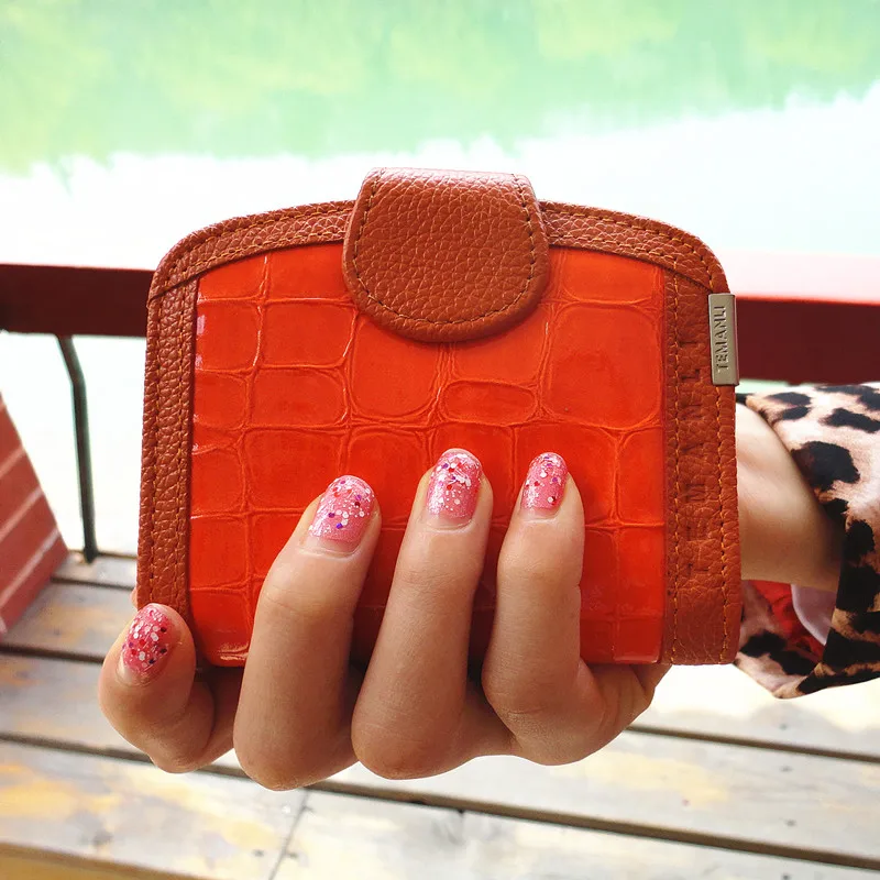 

2013 genuine cow leather women short design wallet cowhide purse small genuine leather bags free shipping