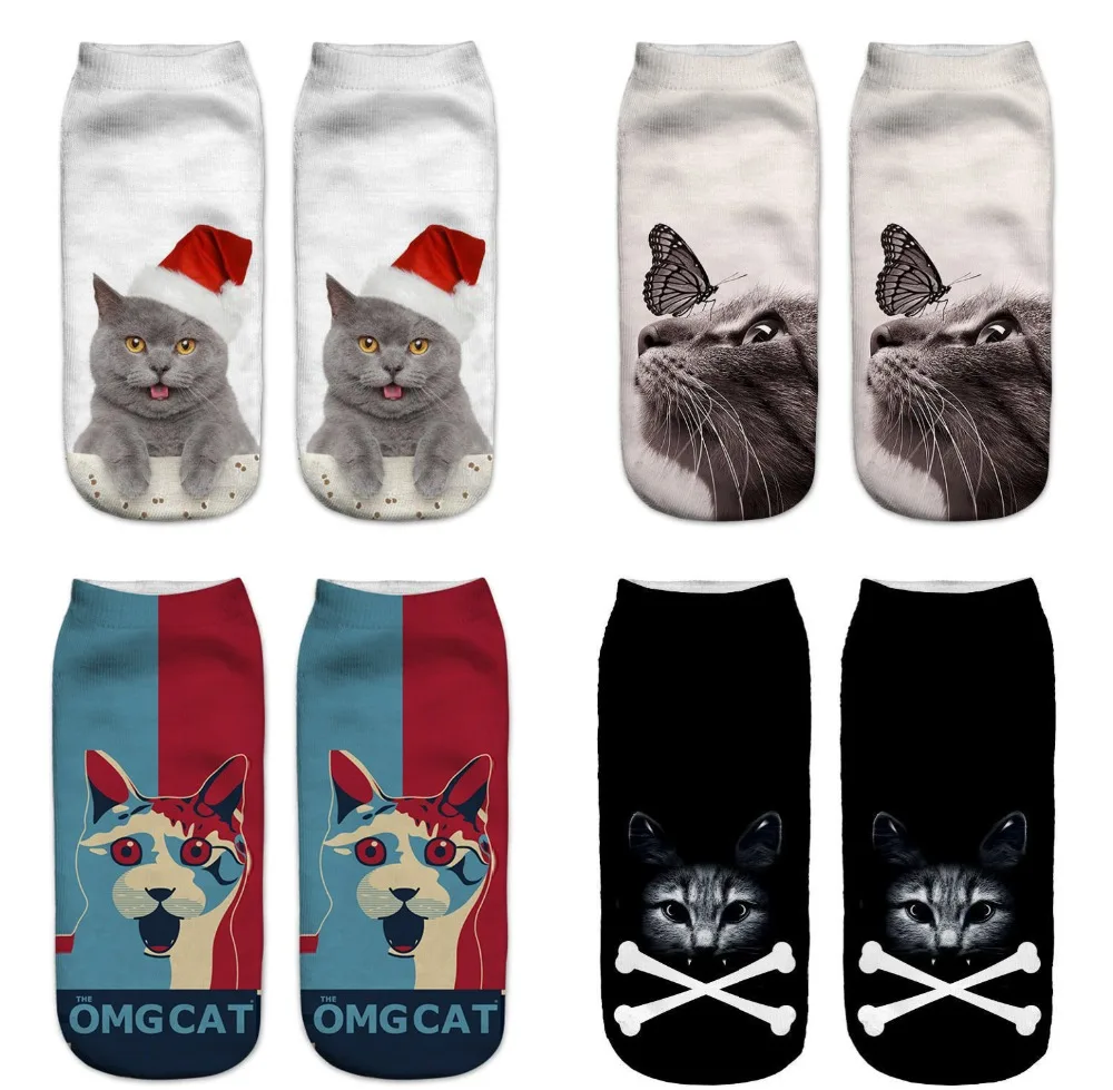 

Dreamlikelin Funny Cartoon 3D Printing Kawaii Cute Cat Mom Unisex Ankle Socks Soft Harajuku Socks
