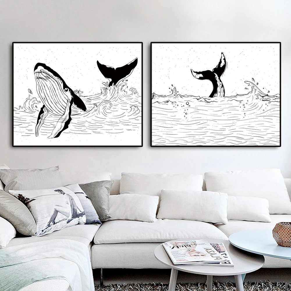 

Whales Animals Nordic Wall Art Poster and Print on Canvas Painting Calligraphy Decor Picture for Living Room Bedroom Home Decor