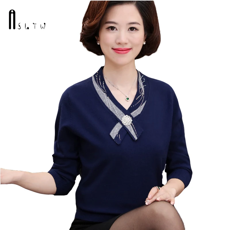 

ASLTW Women's Sweater New Spring Long Sleeve Sweater For Women V Neck Women Pullovers Knitwear Solid Pull Femme Pullover