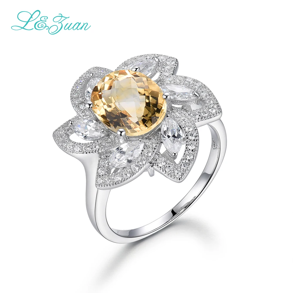 

I&zuan 925 Sterling Silver Ring 2.14ct Natural Citrine Romantic Luxury Rings Fine Jewelry For Women