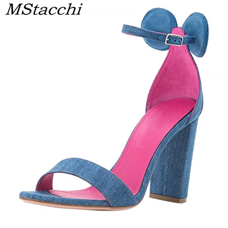 Hohe High red Schöne Schuhe Denim 2019 Black Frauen Qualität Heels Party Sandale knoten Stiefeletten Sommer blue orange Frau Sexy Hochzeit Mstacchi strap Bogen 5OvwIBnq