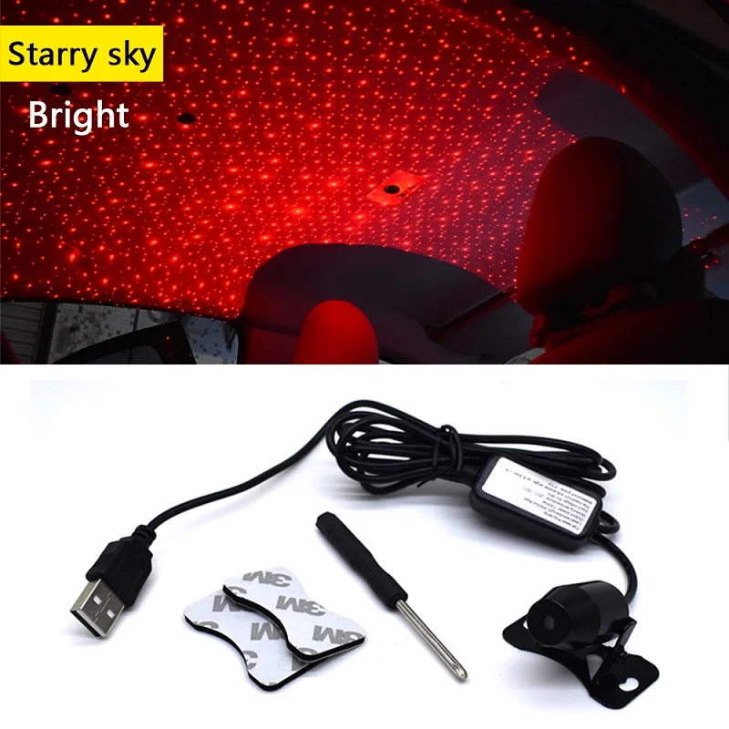 USB Автомобильный светодиодный светильник для интерьера, декоративный светильник, окружающая звезда, светильник RGB, красочный, дышит, мерцает, музыка, звуковая лампа - Название цвета: bright starry