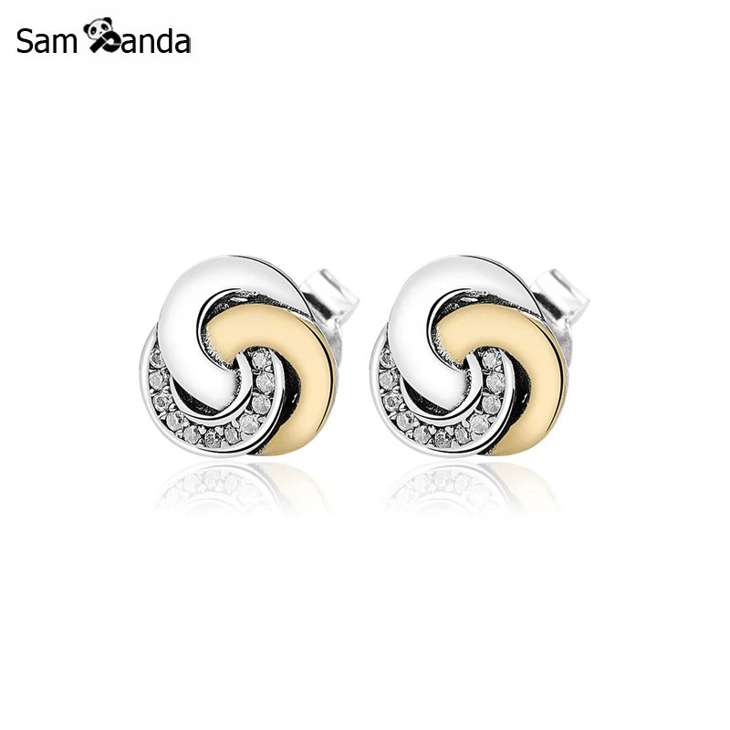 

Original 100% 925 Sterling Silver Stud Earrings Interlinked Circles Earring CZ Geometric For Women Wedding Gift Jewelry