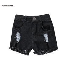 Летняя одежда для новорожденных из джинсовой ткани для мальчиков и девочек, летние штаны дырочки джинсы детские рваные, Стретч шорты модные брюки