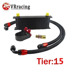 VR RACING UNIVERSAL 15 ROWS OIL COOLER OIL FILTER SANDWICH ADAPTER BLACK SS NYLON STAINLESS STEEL