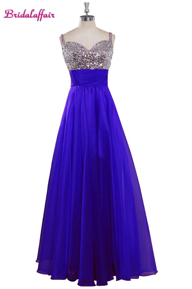 

KapokBanyan Real Photo Sweetheart Prom Dresses 2017 Chiffon Crystal Prom Dress Spaghetti Strap Party Dress Lace up Evening Gown