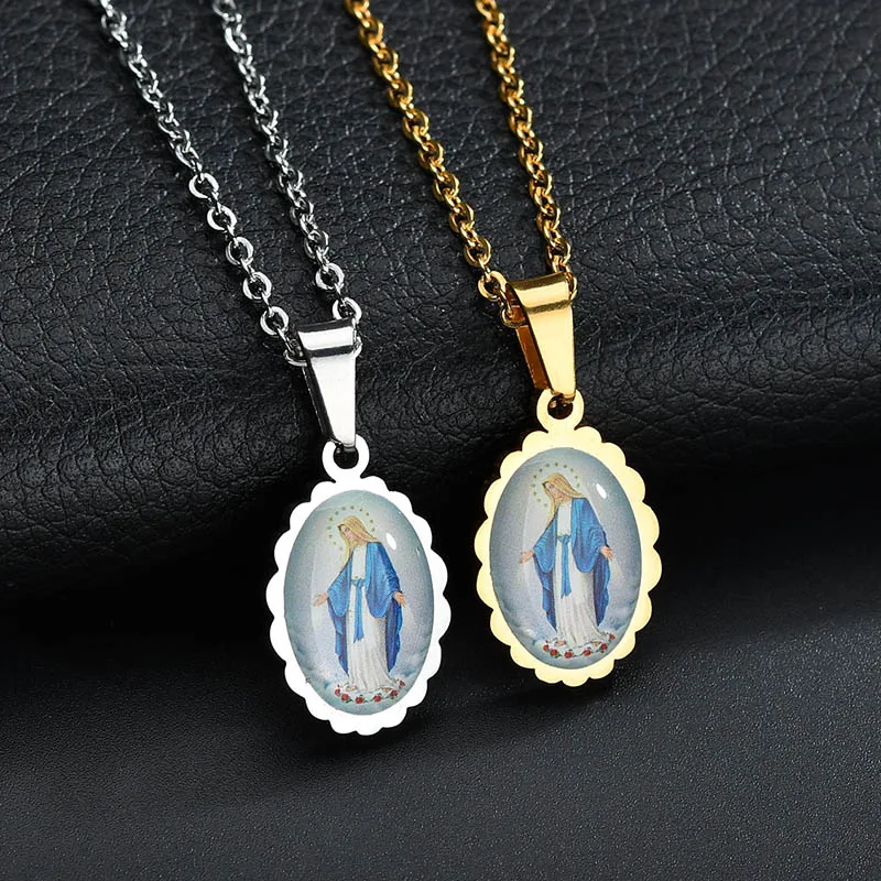 UZone Virgin нерегулярное ожерелье с подвеской в виде Иисуса для женщин Овальный стеклянный купол католическая религиозная цепочка ожерелье ювелирные изделия