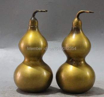 

10"Chinese Bronze Brass Lucky Feng shui calabash gourd Vase Pair Statue