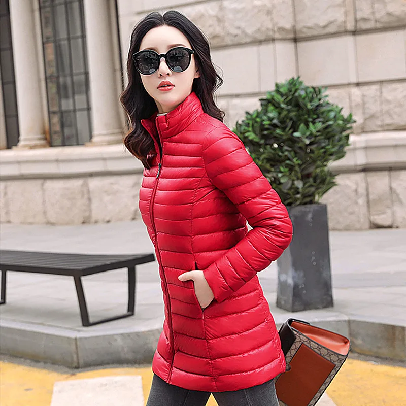 

Fashion New Light Female Cotton Coat Long Section Slim Large Size Simple Stand Collar Long Sleeve Down Cotton Padded Jacket