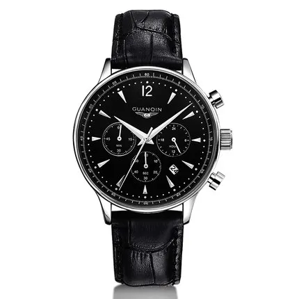 GUANQIN новые модные часы мужские роскошные оригинальные Брендовые мужские кожаные кварцевые часы водонепроницаемые мужские наручные часы relogio masculino - Цвет: Black