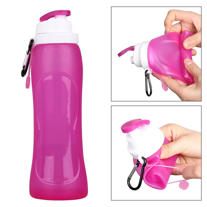 500 ML الغذاء الصف سيليكون الإبداعية لطي زجاجات مياه للرياضة شرب التخييم السفر بلدي الدراجات طوي زجاجة هوك