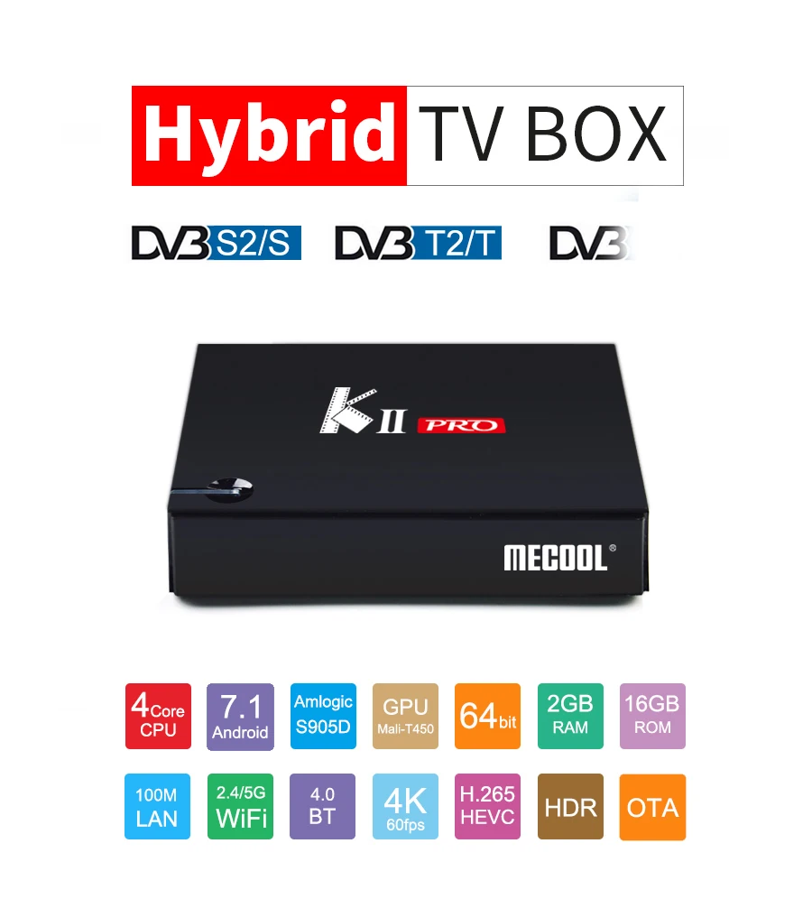 KII PRO DVB-S2 DVB-T2 S905d Android 7,1 ТВ приставка четырехъядерный 2 Гб 16 Гб K2 pro DVB T2 S2 4K медиаплеер CCCAM NEWCAMD двойной Wifi BT4.0