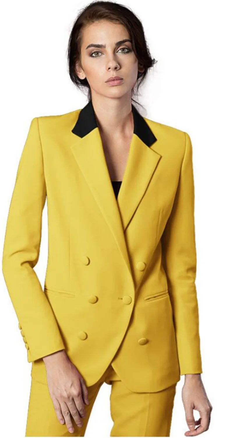 Yellow Office Uniform Women Female Business Suit Women Pant Suits 2