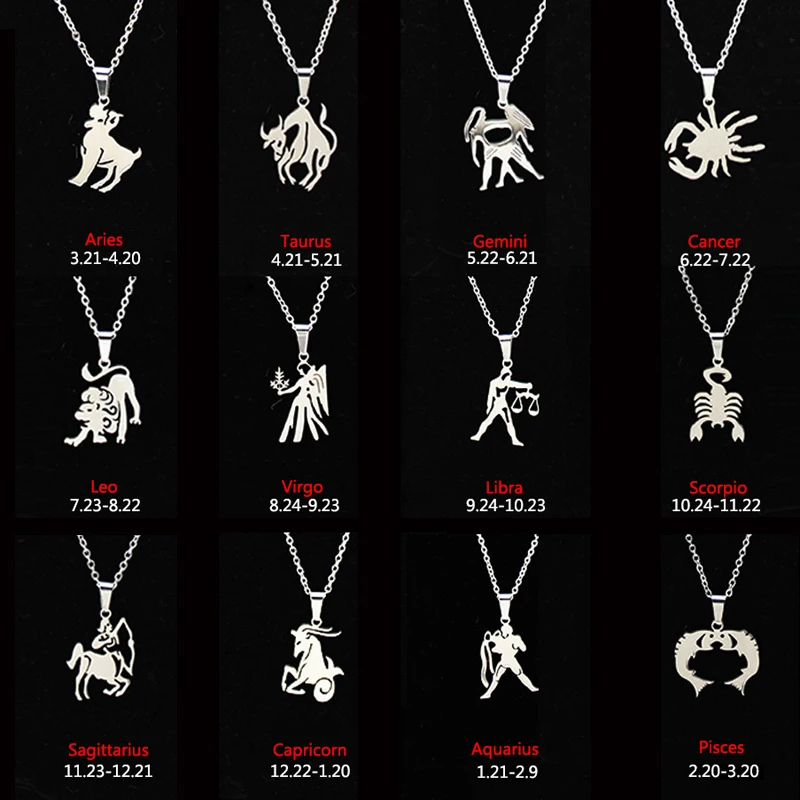 12 Constellation Pendant Necklaces Stainless Steel Zodiac Sign Virgo Libra Scorpio Necklace For Women Men Choker Collar Jewelry