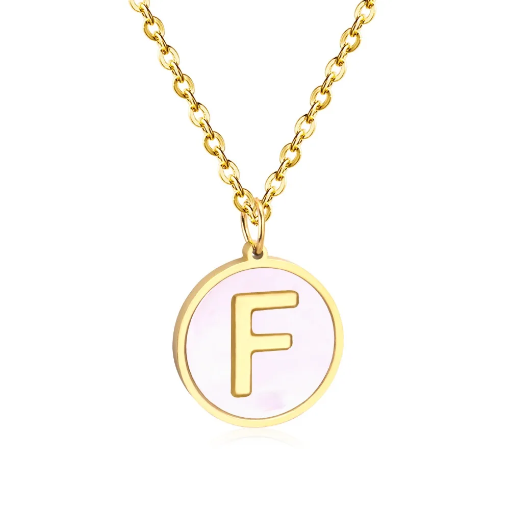 Роскошная круглая оболочка из нержавеющей стали, ожерелье с кулоном, золото, 26 A-Z, ожерелья с буквой, для женщин, для вечеринки, для друзей - Окраска металла: F