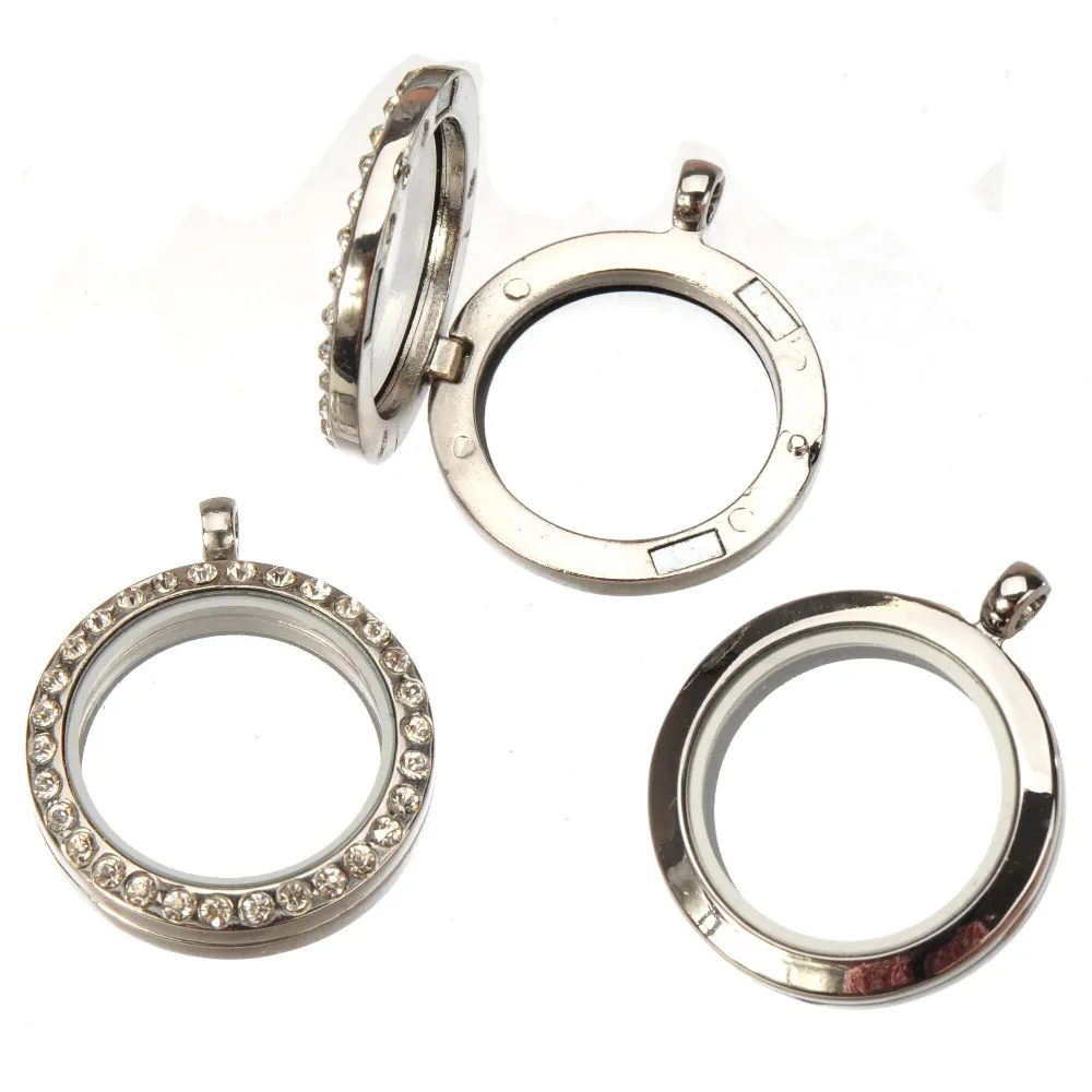 

Glass Boxes Pendants Necklaces DIY Float Charms Creativity Magnetic Case Lucency Round Crystal Metal Jewelry Findings 35mm 1pc