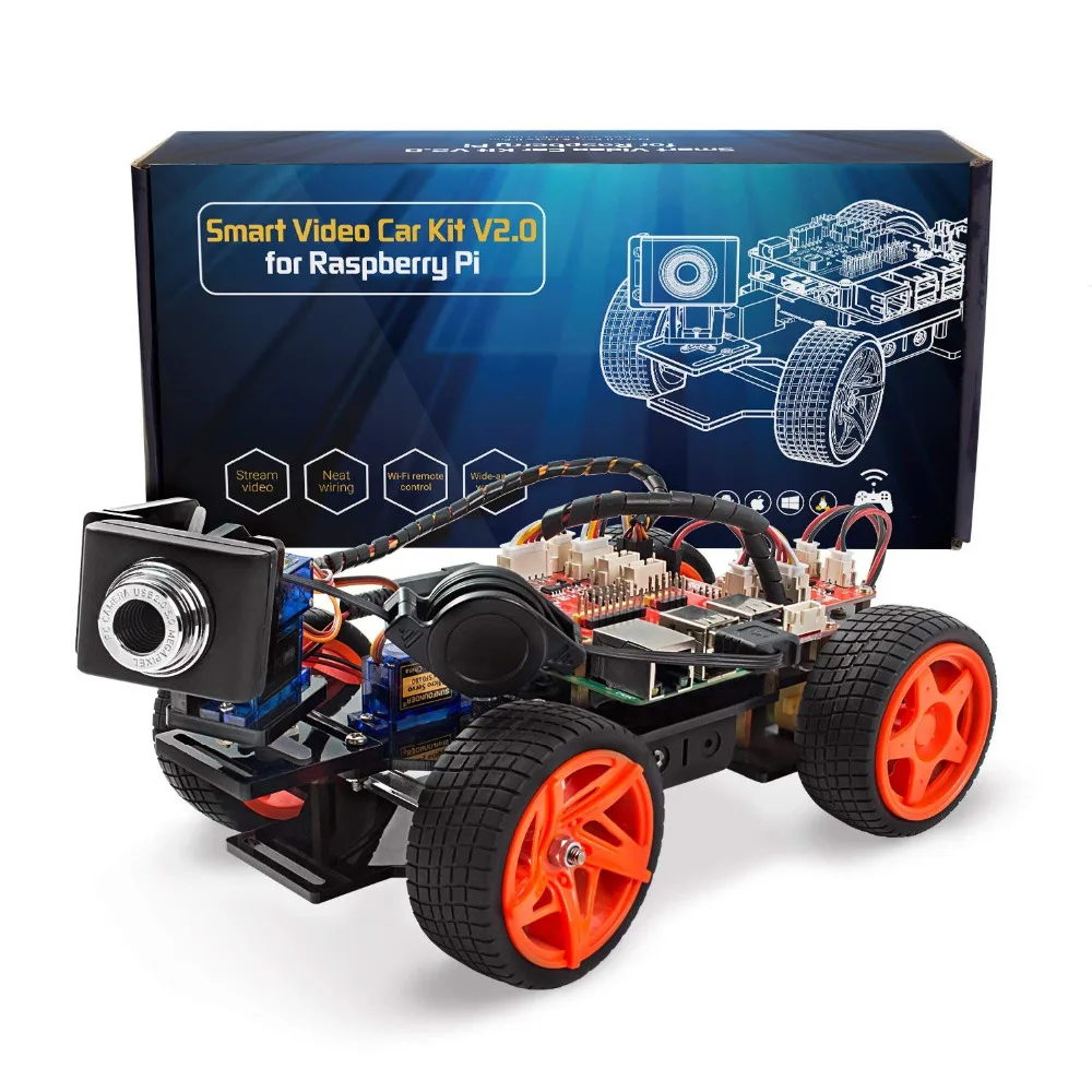 SunFounder App Remote Controlled Robot For Raspberry Pi Model 3B+ B 2B Smart Video Car Kit V2.0 RC Car (RPi Not included)