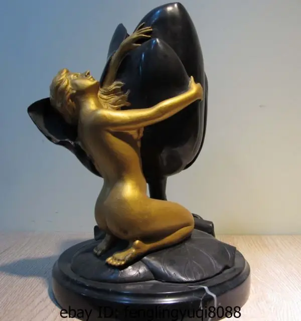 Западное искусство медная Бронзовая статуэтка мраморная основа Лотос обнаженная женская статуя Декоративная скульптура для сада настоящий медный