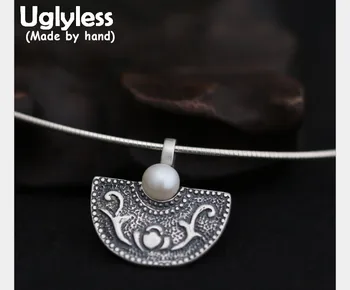 

Uglyless Real S 990 Thai Silver Handmade Engraved Totem Patterns Retro Ethnic Pendant Necklace without Chain Women Exotic Bijoux