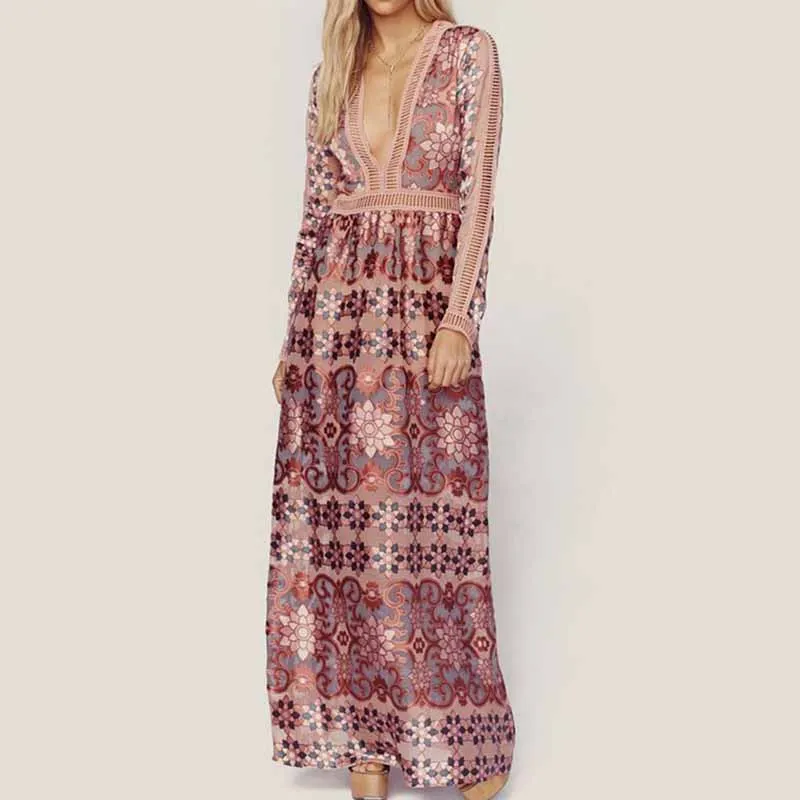 sexy 2pcs lace chiffon dress maxi dress long sleeve casual dress