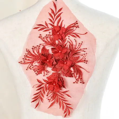 1 шт. 3D вышитая бисером Кружевная аппликация вышитый цветок ткань кружевная отделка для украшения свадебного платья вуаль аксессуары для одежды - Цвет: red