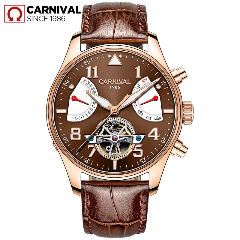 Карнавал сапфир relogio masculino TopBrand автоматические часы для мужчин Tourbillon механические водонепроницаемые часы модные кожаные роскошные - Цвет: Brown Gold Brown