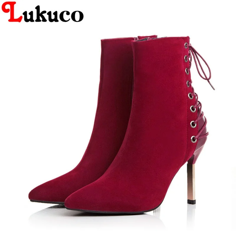 

2018 lace up CONCISE ankle boots large CN size 36 37 38 39 40 41 42 43 high heel design women Boots real pictures free shipping