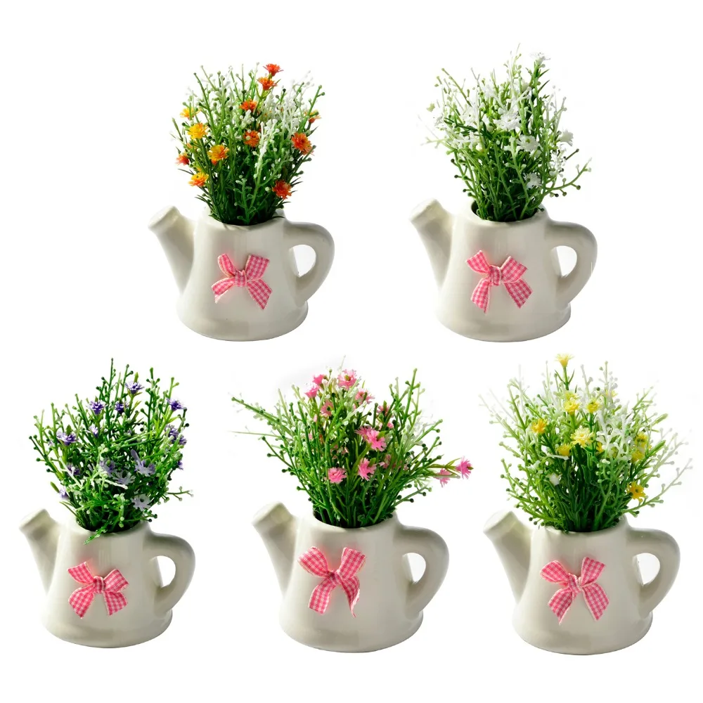 Набор искусственных цветов Gypsophila paniculat + керамический маленький горшок ваза