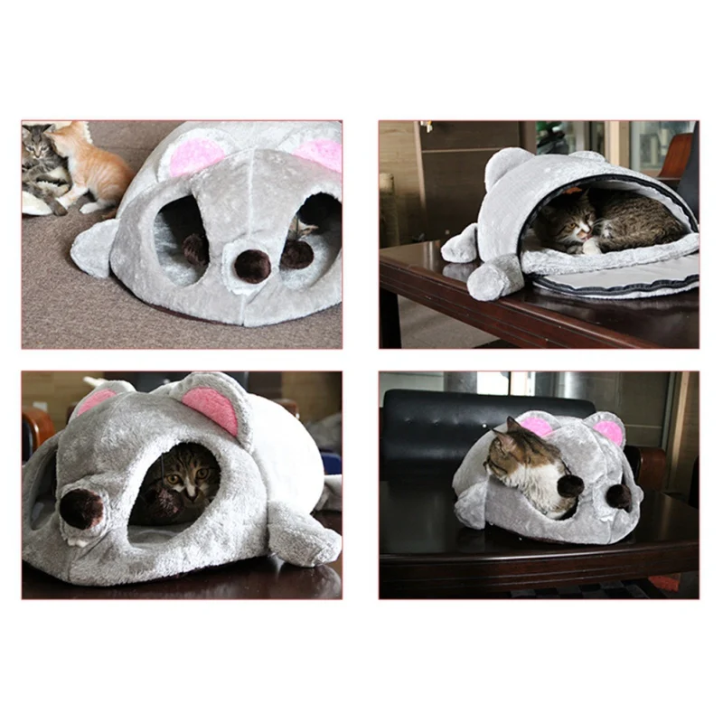  Cat Beds Grey Mouse Shape Bed Small Cats Dogs Cave Bed Removable Cushion Waterproof Bottom Cats Hou