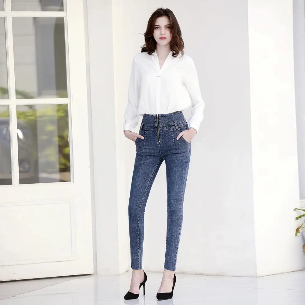 

Summer ladies' clothing High-waist zipper jeans Street hipster black slim feet pants Women's pencil trousers