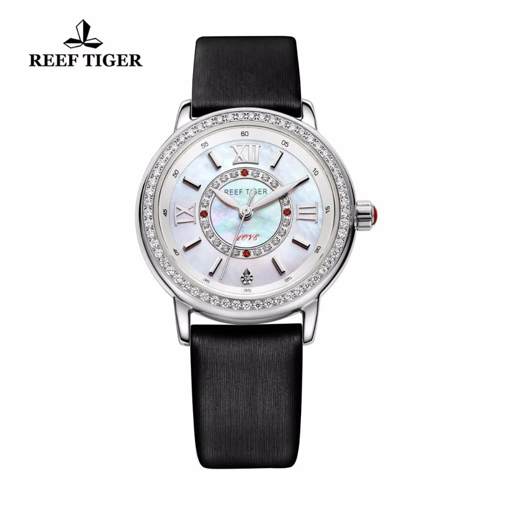 

Reef Tiger/RT Popular Elegant Watches for Women Ronda 763 Quartz Diamonds Watch with MOP Dial Calfskin Leather RGA1563