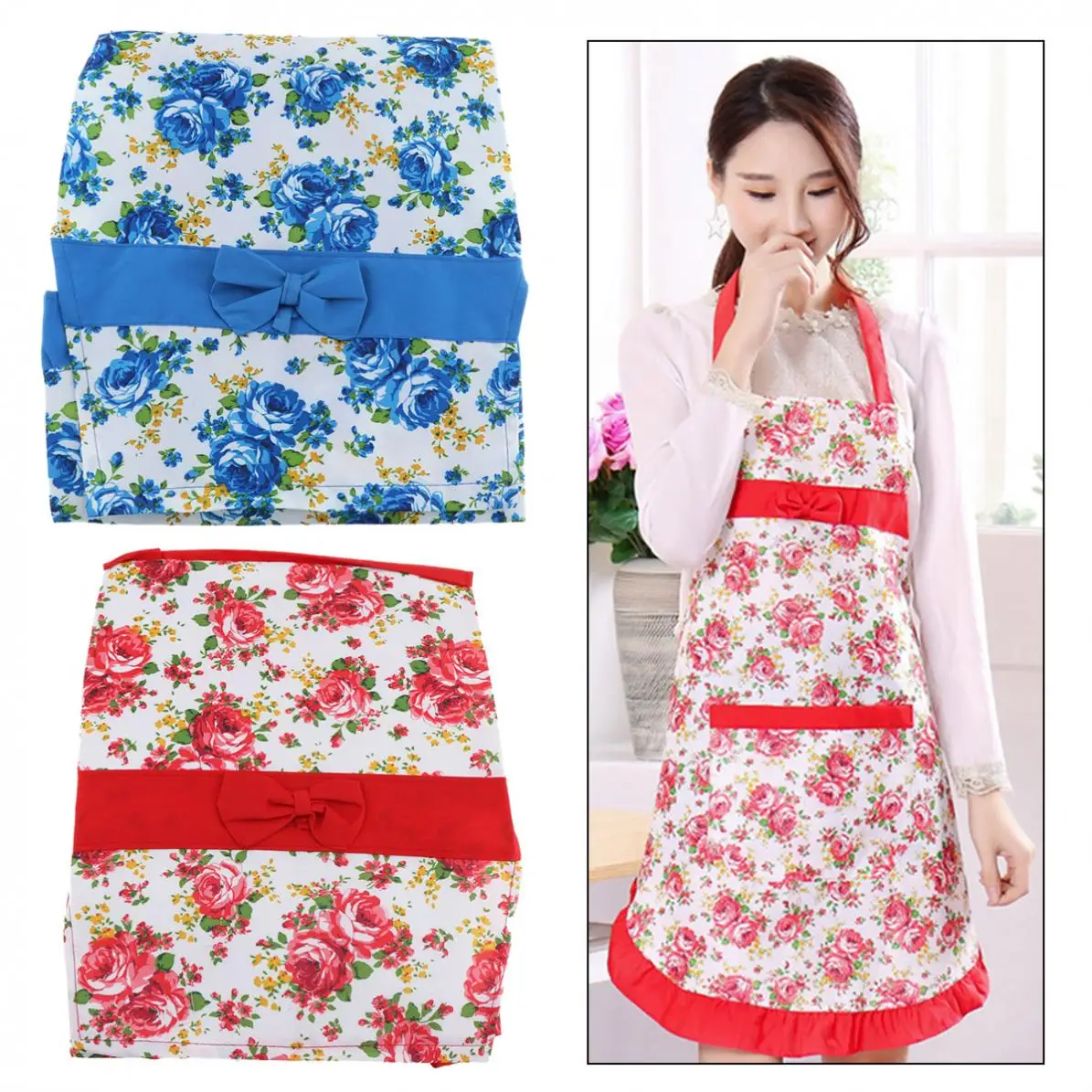 

Waterproof Floral Prints & Pockets Restaurant Home Kitchen Fashion Kitchen Women's Aprons