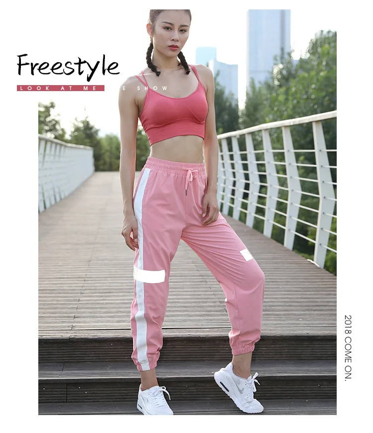 Women Running PantNew fitness trousers, beam pants, reflective strips harem pants, quick-drying yoga, running loose sweatpants