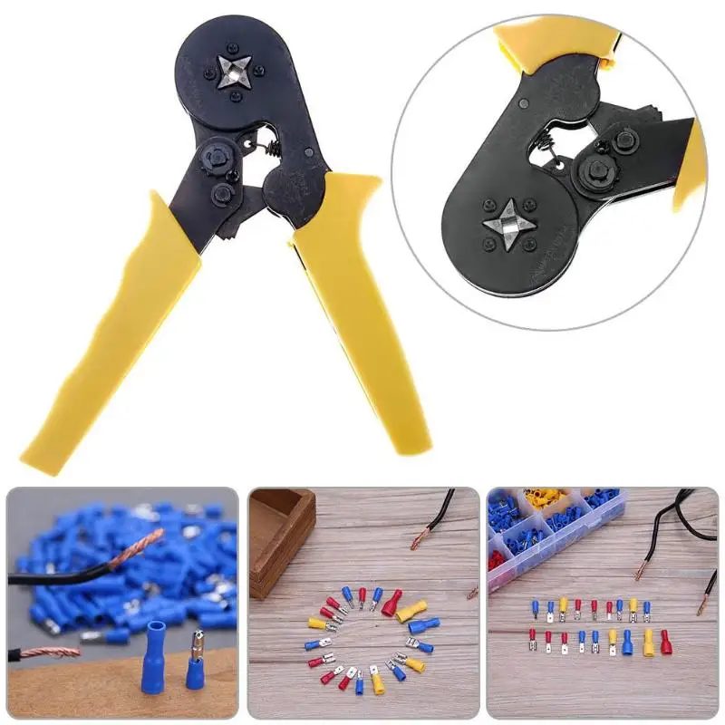 

Crimping Plier HSC8 6-4 Self-adjusting Yellow Handle Plier 23-10AWG for Cable End Sleeves Ferrules Crimping Tool Wire Stripper