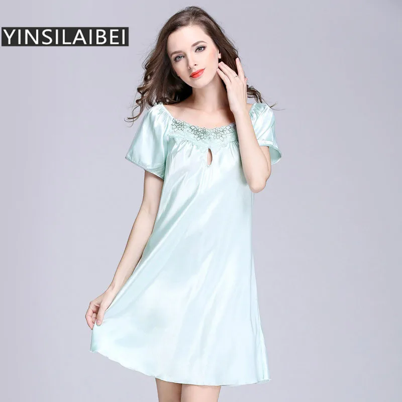 Faux Silk Dressing Nightgown Lace Satin Nightgown for Women Nightdress