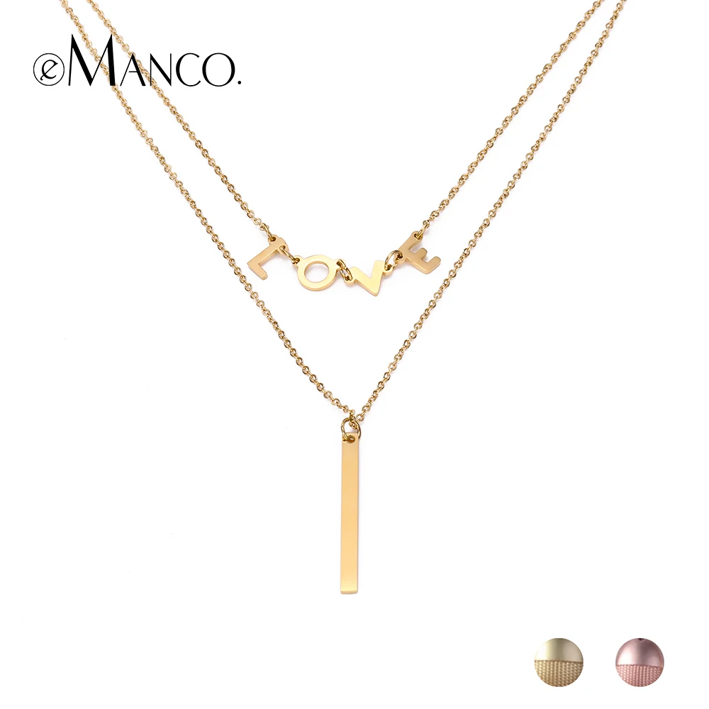 eManco Layered Necklace Rose Gold Color Stainless Chain With Letterring Geometric Pendants Short Statement Necklace For Women