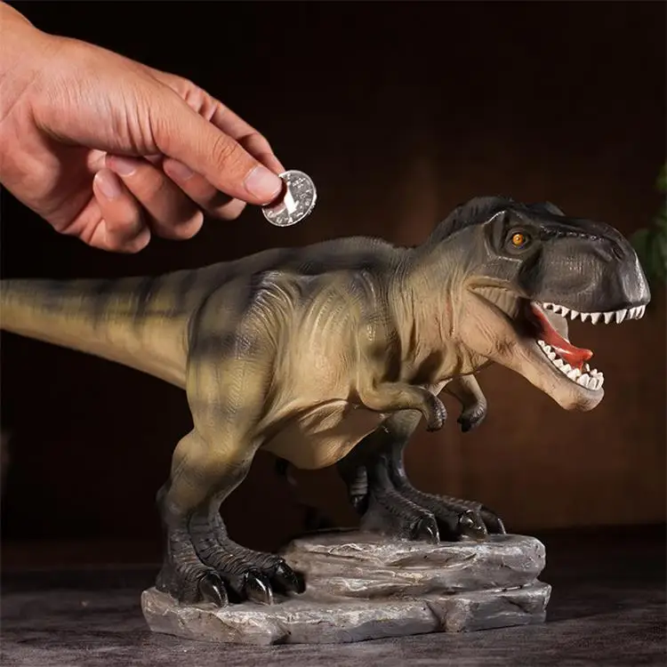 Динозавр Копилка смолы детская игрушка монета коробка для хранения большой емкости животное тираннозавр украшения Подарочная денежная коробка - Цвет: 1
