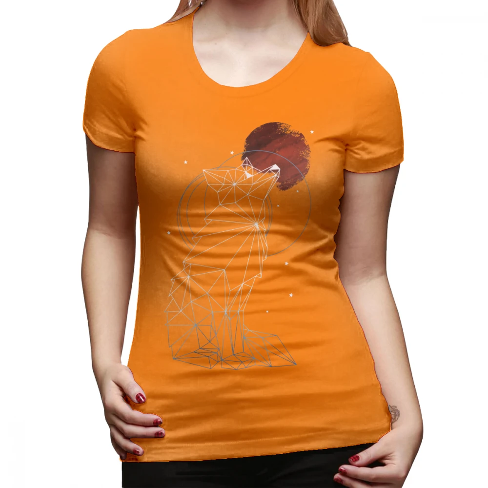 Футболка с Сатурном и кольцом, футболка с лисой в звездах, 100 хлопок, забавная женская футболка с принтом, короткий рукав, большая черная женская футболка - Цвет: Оранжевый