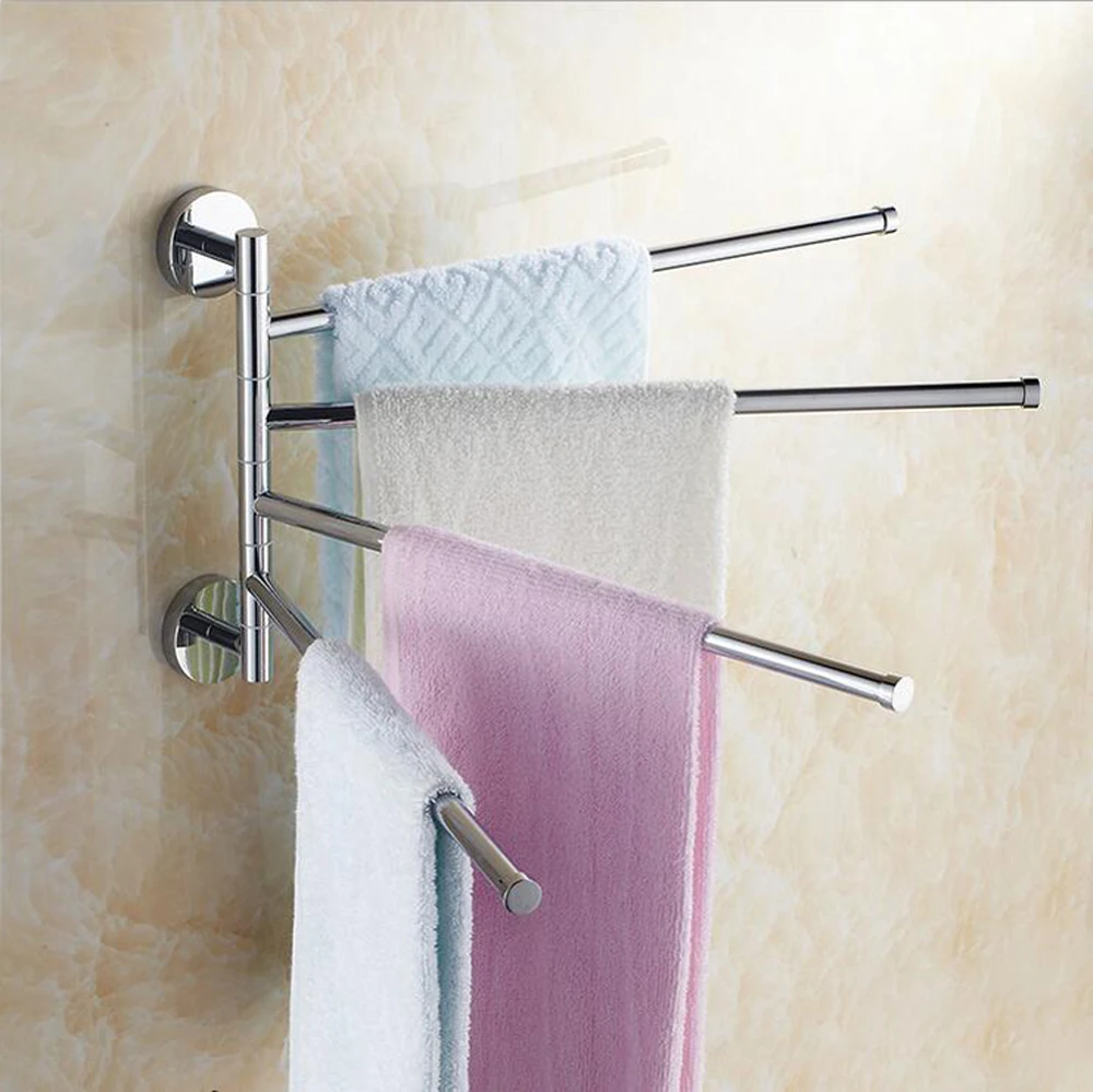 SUS304 Stainless Steel Swivel Hanger Towel Bar with 4 Folding Swing Arm