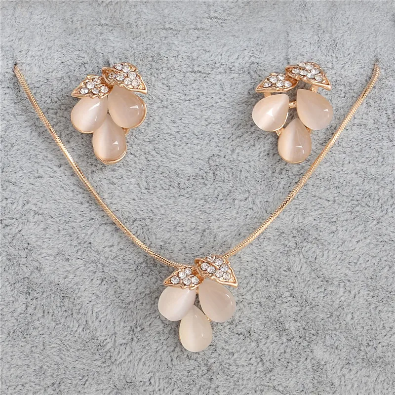 Женский ювелирный комплект из колье серёг и кольца с опалом|jewelry sets|women jewelry setwedding |