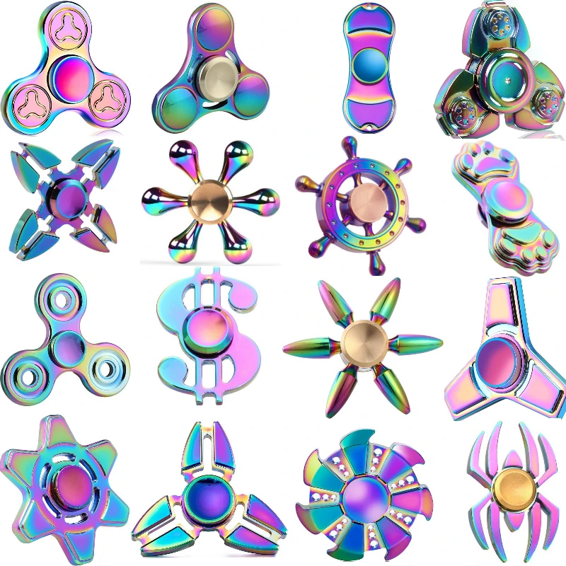 Originais Rainbow Spinner Mão do Metal do Ouro EDC Fidget Brinquedo Sensorial Fidget Spinners Mão Spiner para o Autismo ADHD Kids Brinquedos CAIXA