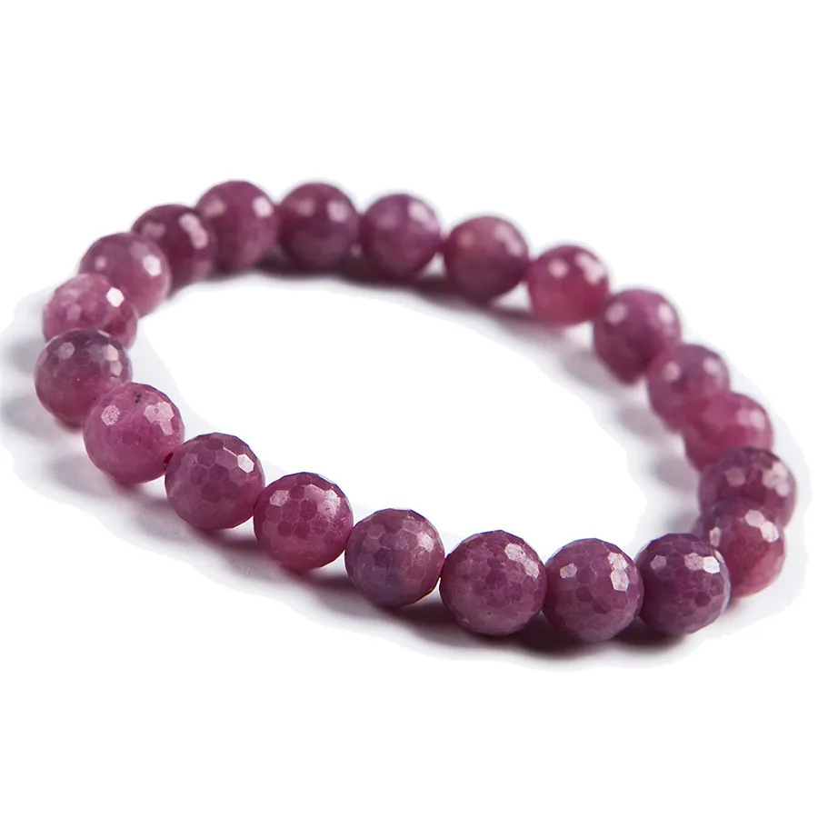 Genuine Natural Red Faced Gem Stone Round Bead Stretch Crystal Lady
