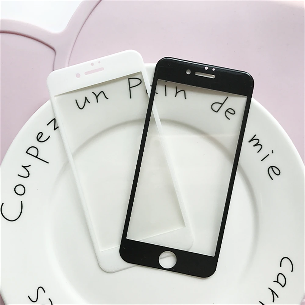 

Luxury Lovers Candy Color Full Coverage Solid Color Soft Tempered Glass on For IPhone 5 7 8 6 6s Plus Membrane Pink White Black