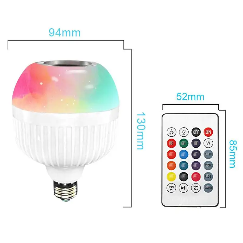 

12W Smart E27 RGB Bluetooth Speaker LED Light Music Playing Dimmable Wireless Led Lamp with 24 Keys Remote Control