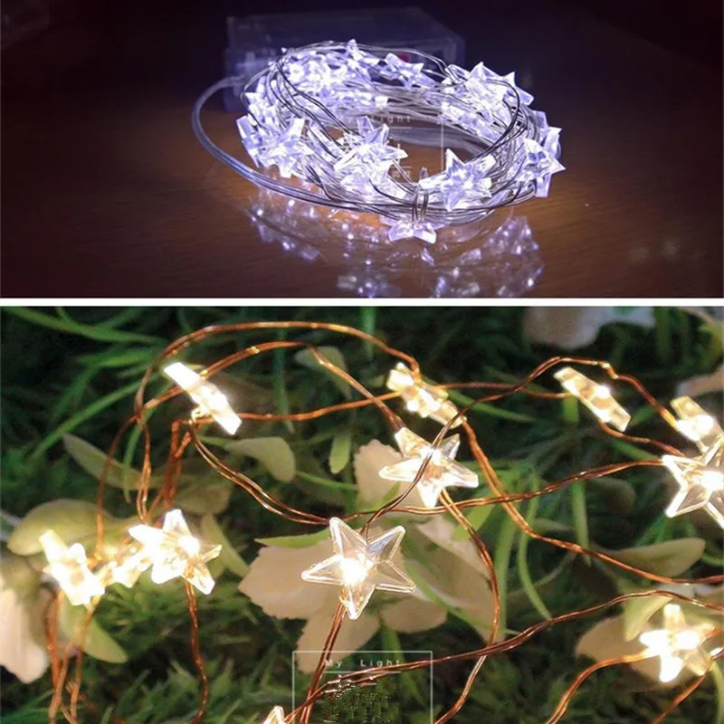 2PCS 3M 30 LED The stars Copper Wire String Fairy Lights Button Battery for Holiday night Party Wedding Christmas wreath DIY | Лампы и