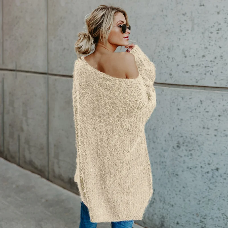 

Newly Women Autumn Winter One Shoulder Sweater Plus Size Loose Fit Plush Pullover Sweater m99