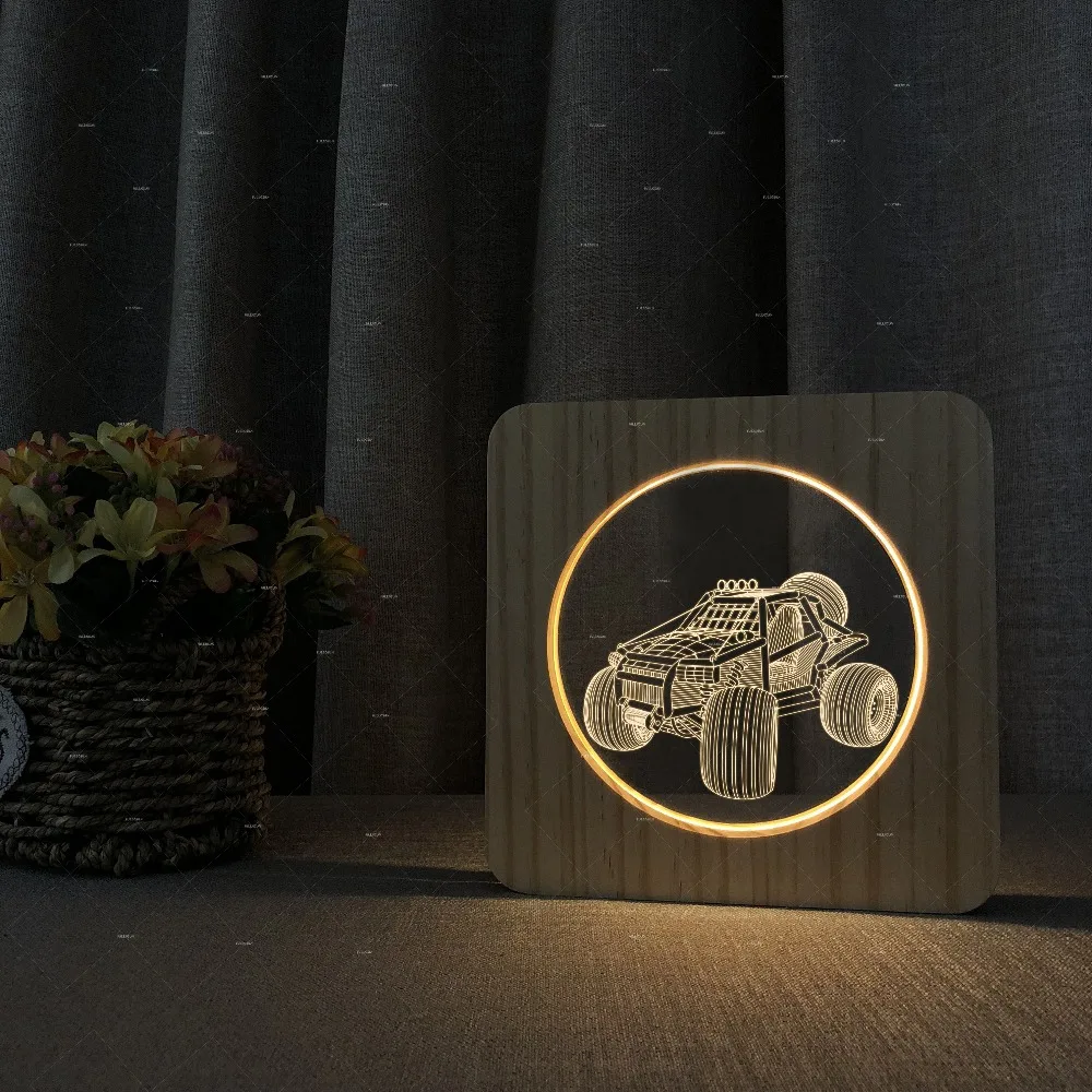 

Car Addiction Boy RC Car Model Kids Desk wooden Lamp 5v USB Children Room Table Led Light as gifts for trucker